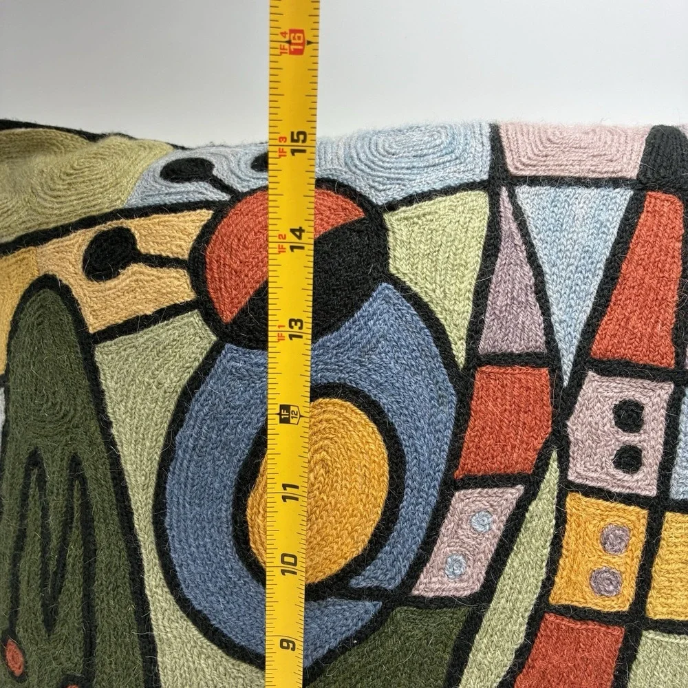 Kandinsky Miro Inspired Cushion Pillow Geometric Retro Art Chain Stitch 16x16